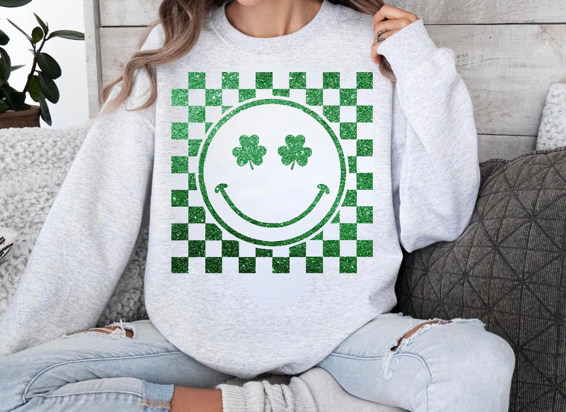 SEQUIN CHECKERED SMILEY Crew