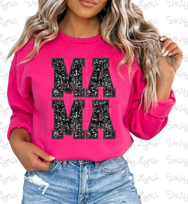 BLACK SEQUINS MAMA CREW