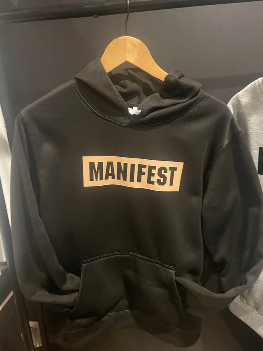 MANIFEST- Black + Tan Hoodie