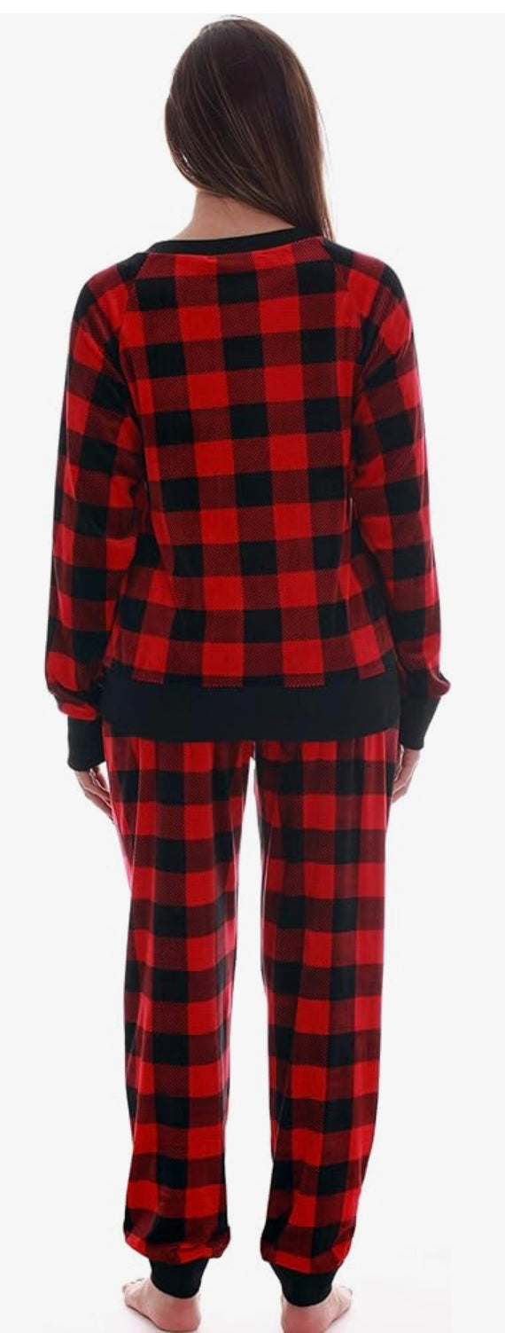 WOMANS FLEECE BUFFALO PLAID SET