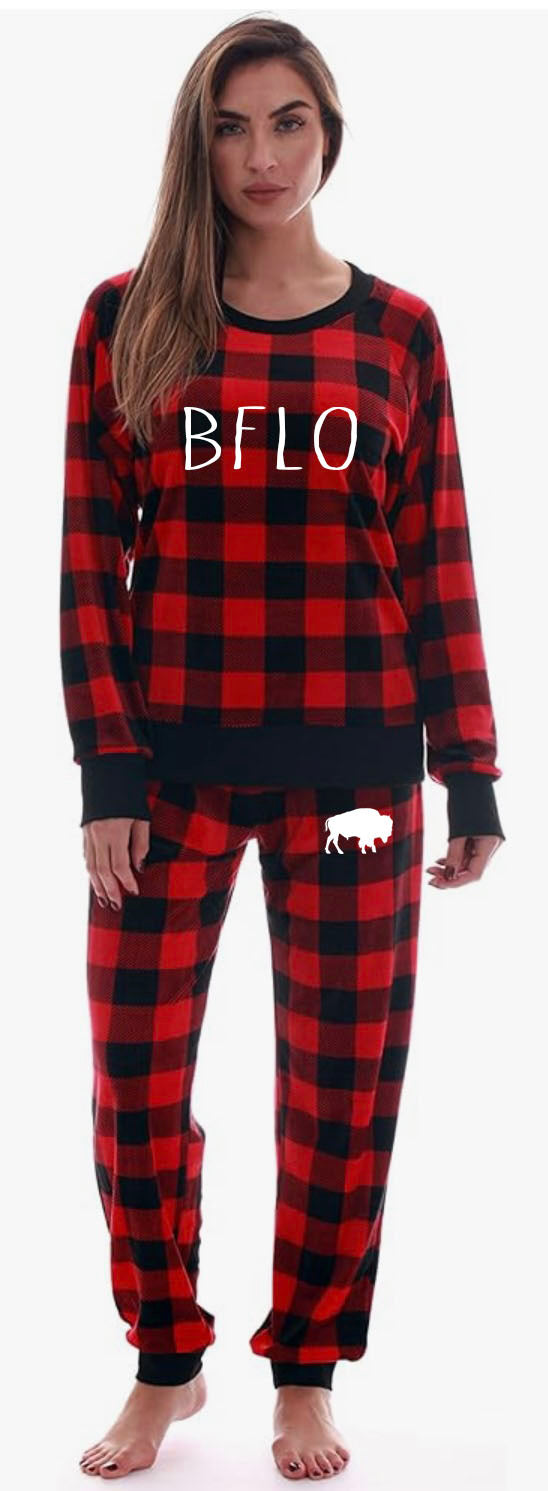 WOMANS FLEECE BUFFALO PLAID SET