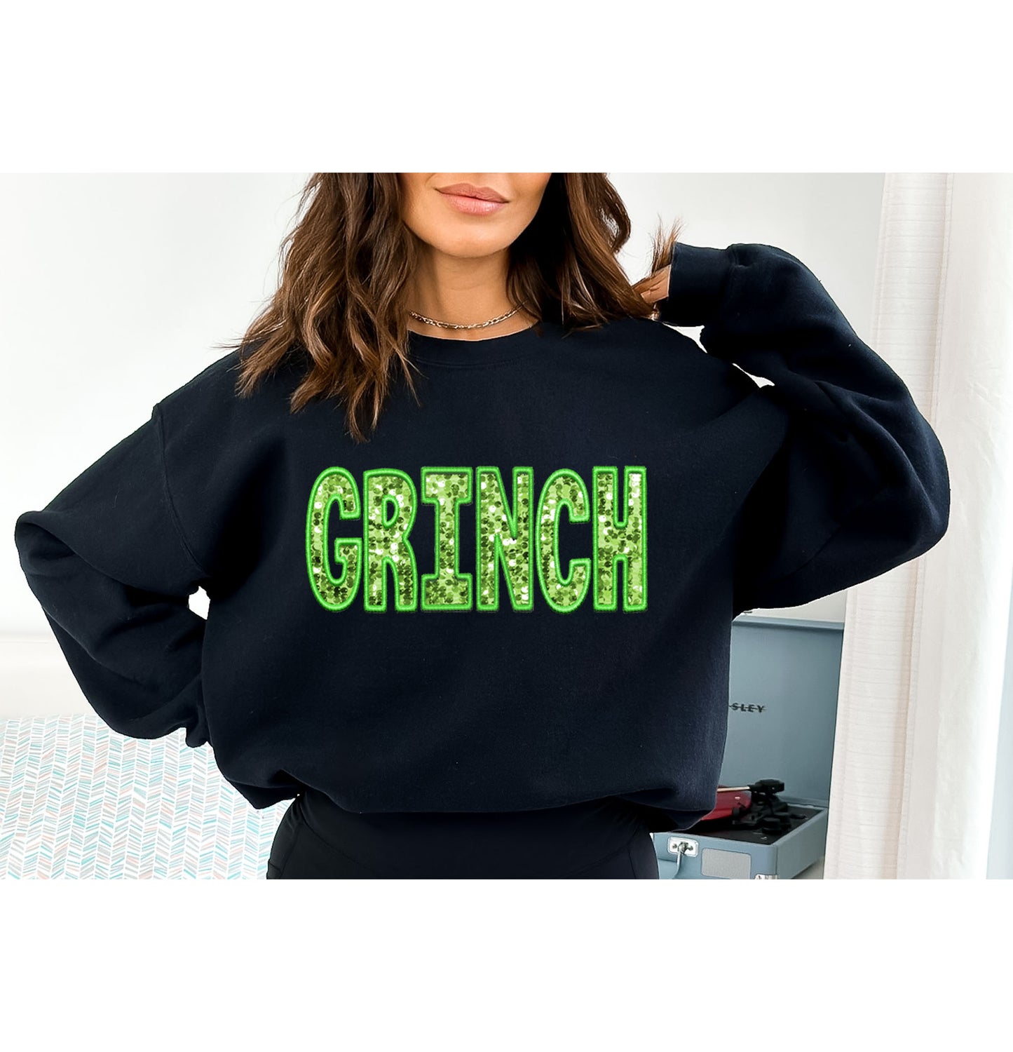 FAUX SEQUINS GRINCH CREW