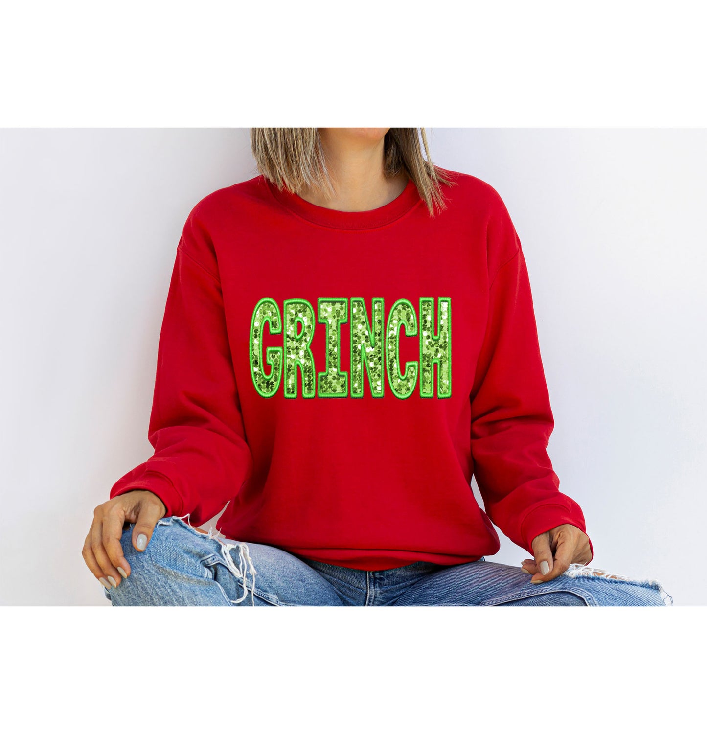 FAUX SEQUINS GRINCH CREW